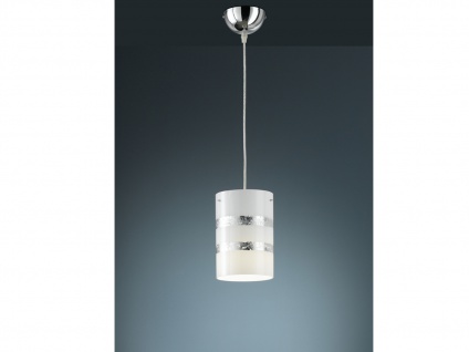 LED Pendellampe DIMMBAR Schirm aus Glas in weiß satiniert mit 2 Silber Streifen