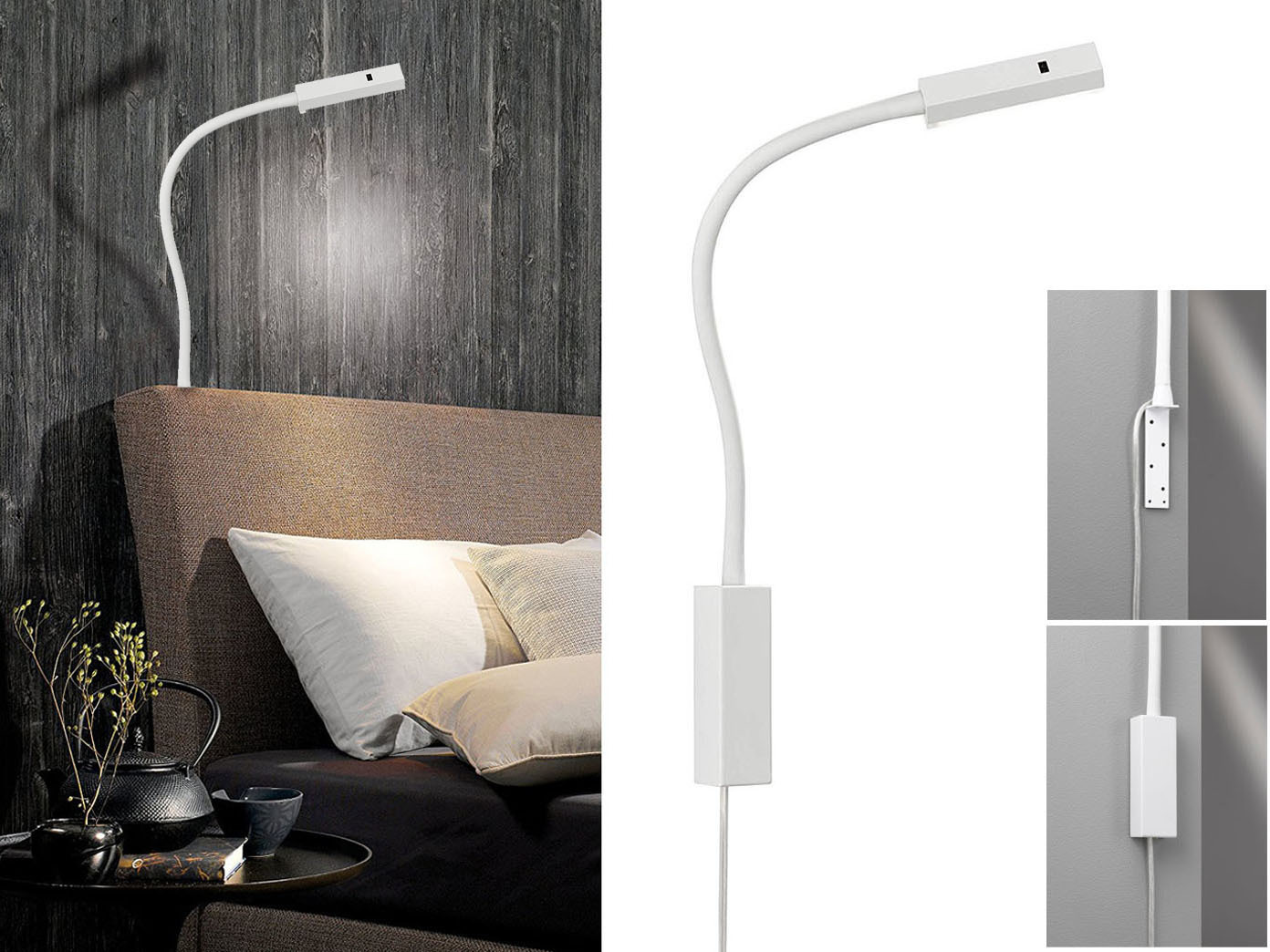 LED Leselampe Weiß dimmbar - Bett Lampe Leuchte fürs Kopfteil Couch
