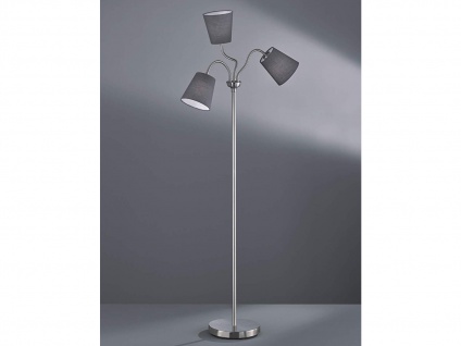 Mehrflammige LED Stehleuchte flexibel Silber mit Stofflampenschirm Ø15cm in Grau