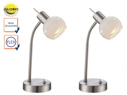 2er Set Tischlampen flexibel mit LED, Lampenschirm Glas, Tischleuchte Nachttisch