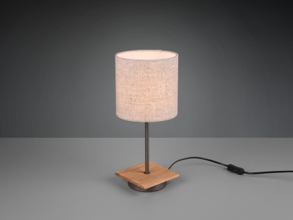 Skandinavische LED Tischlampe Nachttischleuchte Stoff Lampenschirm Beige Holzfuß