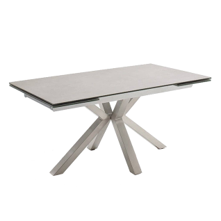 MCA furniture Esstisch Nagano mit Stirnauszug Art.Nr. NG16EGHG Gestell aus Edelstahl Tischplatte hellgrau aus Keramik/ Sicherheitsglas