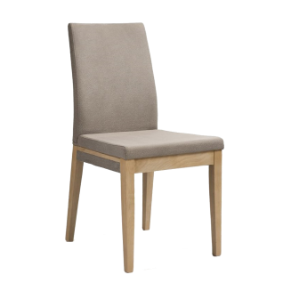 Standard Furniture Stuhl Santos mit extravagantem Massivholzgestell in Eiche bianco Bezug Hera taupe Polsterstuhl für Esszimmer und Küche