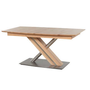 Standard Furniture Esstisch Arte S Gestell mit X-Säule in Eiche bianco und Edelstahl Tischplatte bottsförmig Holztisch für Esszimmer und Küche