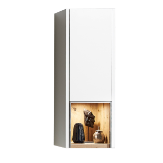 Die Hausmarke Media Design Hängeelement 4146 in Polar Weiß Mattlack mit Designausführung Wildeiche hell Furnier ideal für Ihr Wohnzimmer