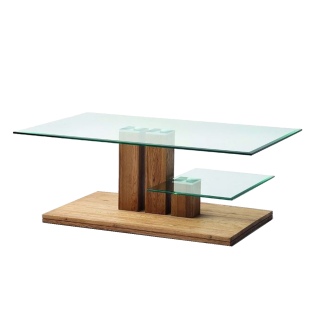 MCA Furniture Paco Couchtisch Art.Nr.: 58797A14 3 Säulen Gestell in Asteiche Massivholz Tischplatte Glas zusätzliche Ablage Glas Fuß in Asteiche Massivholz für Ihr Wohnzimmer