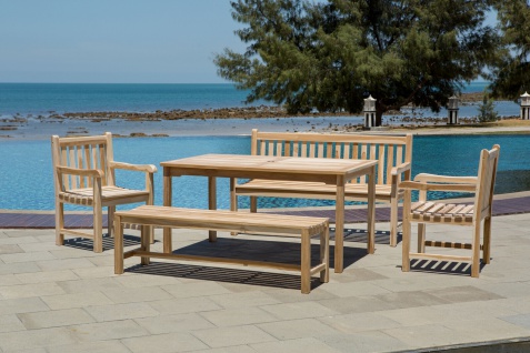 Möbilia Gartenmöbel stabiler Gartentisch ca. 150x90 cm mit Schirmaussparung Tisch aus Teakholz massiv für Garten und Terrasse - Vorschau 4