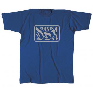 T-Shirt unisex mit Aufdruck - Born in DDR - 09536 blau - Gr. L