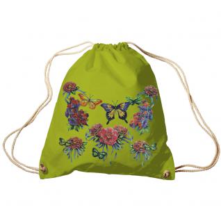Trend-Bag Turnbeutel Sporttasche Rucksack mit Print - Schmetterlinge - TB65323 limegrün