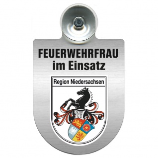 Einsatzschild Windschutzscheibe incl. Saugnapf - Feuerwehrfrau im Einsatz - 309473 Region Niedersachsen