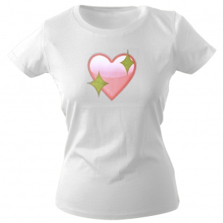 Girly-Shirt mit Print | Glitzerherz Herz | 12976 | Gr. weiß / L