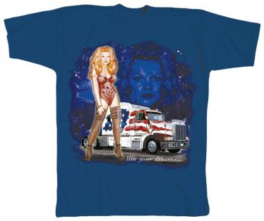 T-Shirt mit Print - Truck LKW Pin Up Live your dreams - 09575 marine - Gr. S-XXL