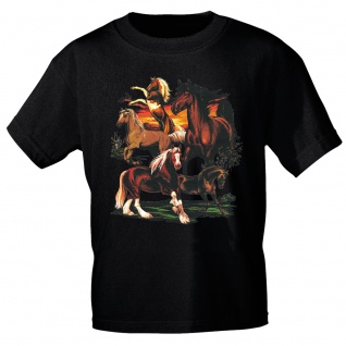 T-Shirt mit Print - Pferde Herde Horses Kaltblut Hengst - 12668 Gr. schwarz / S