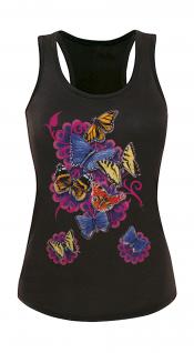 Tank-Top mit Print - Butterfly Schmetterlinge Blumen T09842 Gr. schwarz / XS