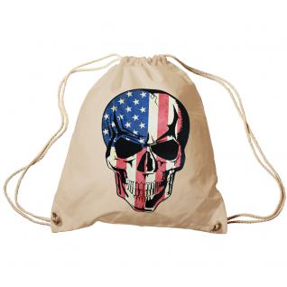 Trend-Bag Turnbeutel Sporttasche Rucksack mit Print - USA Skull - TB65311 natur