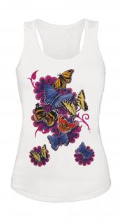 Tank-Top mit Print - Butterfly Schmetterlinge Blumen T09842 Gr. weiß / L