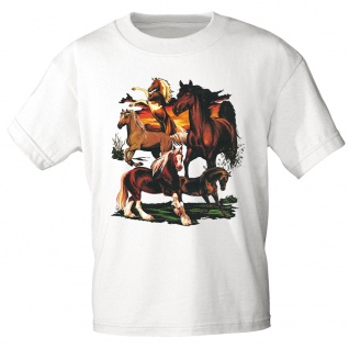 T-Shirt mit Print - Pferde Herde Horses Kaltblut Hengst - 12668 Gr. weiß / L