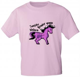 Kinder T-Shirt mit Aufdruck - Tausche kleinen Bruder gegen Pony - 06917 - rosa - Gr. 98/104