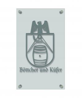 Zunft- Schild - Handwerker-Zeichen - edle Acryl-Kunststoff-Platte mit Beschriftung - Böttcher und Küfer - in gold, silber, schwarz oder weiß - 309434 silber