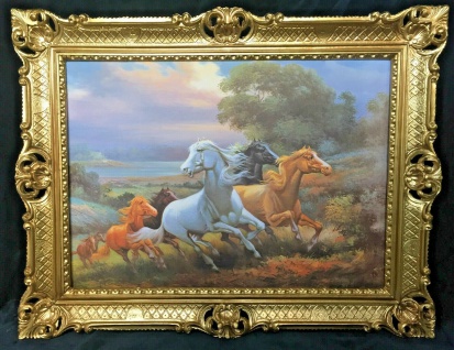 Wandbild Pferde Bild Gemälde Pferd Gold 90x70 Tiere Pferd Bild mit Barock Rahmen - Vorschau 2