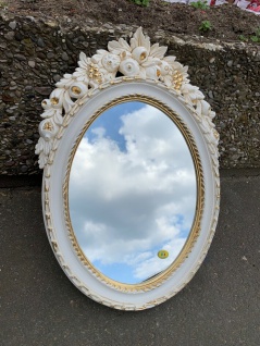 Barock Wandspiegel Weiß-Gold Oval Spiegel Antik Rokoko Badspiegel Shabby Prunk