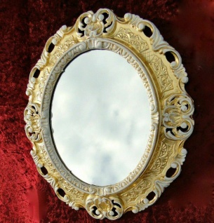 Barock Wandspiegel Gold Weiß Oval 38x45 Spiegel Antik Rokoko Badspiegel Prunk