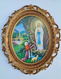 Heiligen Bild Maria lourdes gerahmt Oval 58x68 Antik Jungfrau Maria Mutter Maria