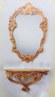 Wandspiegel mit Konsole Gold Oval Antik 49X33 BAROCK Ovaler Spiegel C443