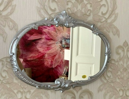 Wandspiegel Barock Oval Silber hochglanz 52x42 Badspiegel Vintage ovaler Spiegel