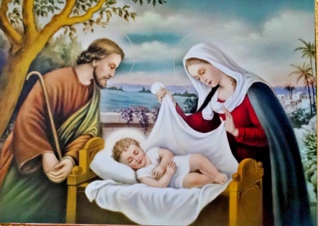 Heiligenbild Krippe Jesus Maria Josef 90x70cm Kunstdruck Bild Wandbild Jesusbaby - Vorschau 4
