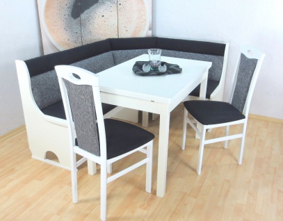 Truheneckbankgruppe massiv weiß schwarz grau Eckbank Eckbankgruppe Tisch Stühle