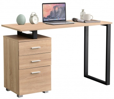 Schreibtisch schwarz/natur Computertisch Holz/Metall Arbeitstisch Container