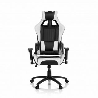 Gaming Stuhl Kunstleder schwarz/weiß 120kg belastbar Bürostuhl Gamer Drehstuhl