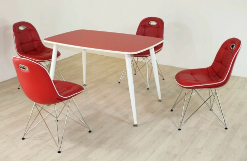 Tischgruppe rot/weiß Essgruppe Esszimmergruppe Schalenstuhl modern design C6