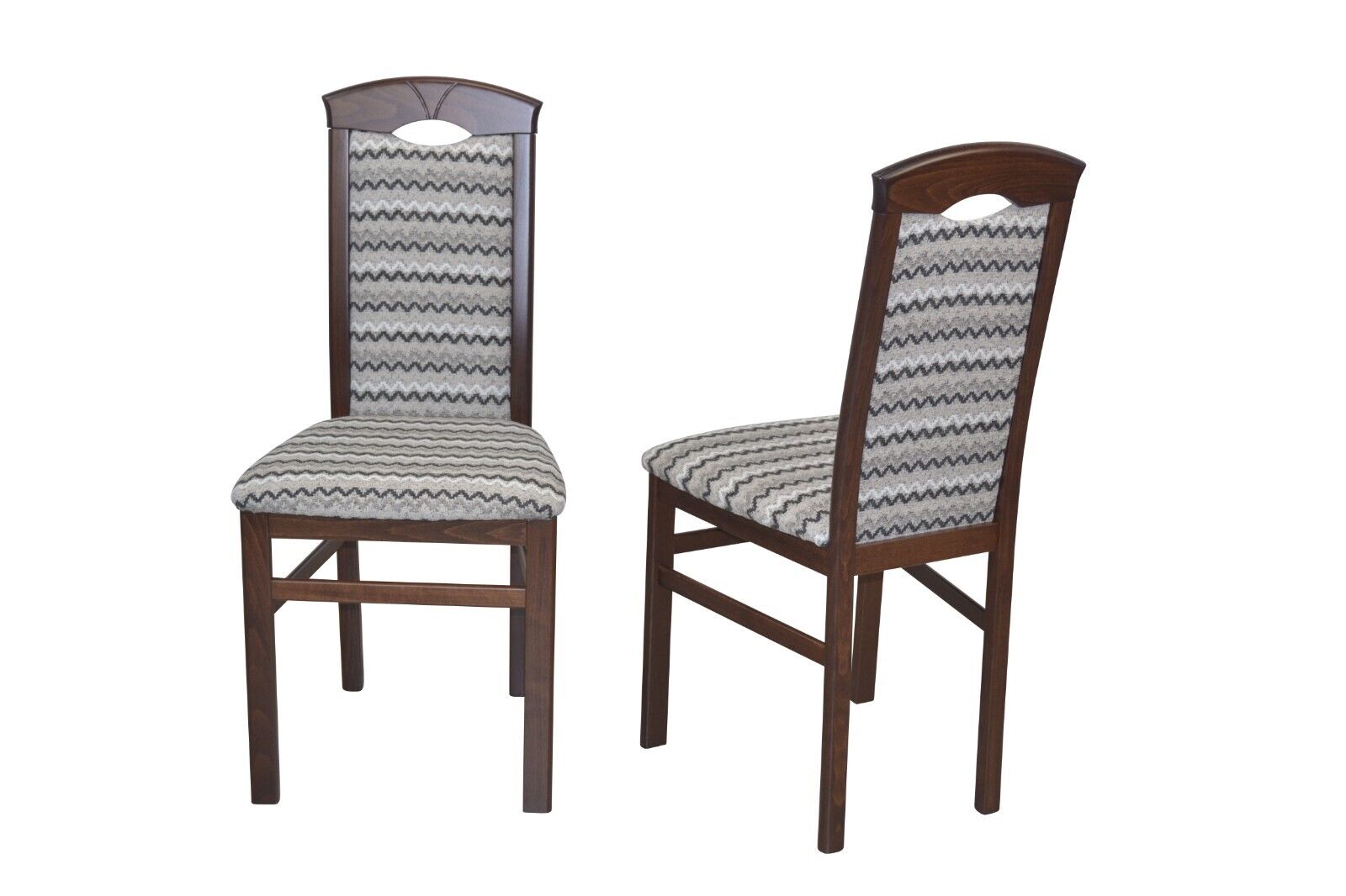 2 x Esszimmerstühle massivholz nußbaum / Stoffbezug grau Polsterstühle Stuhlset