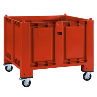 Palettenbox m. 4 Lenkrollen, 2 Bremsen, LxBxH 1200x800x1000 mm, rot, geschlossen