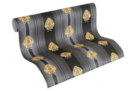 Luxus Vlies Tapete Streifen Barock Muster Ornament schwarz gold metallic 330846