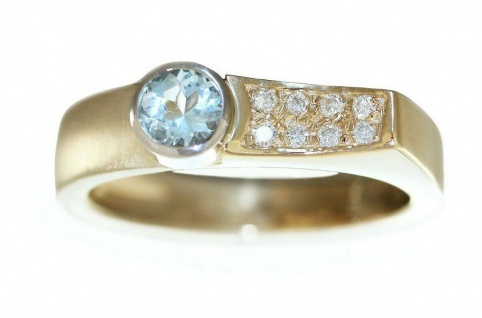 Massiver Goldring 585 mit Brillanten und Blautopas Ring Gold 14 Kt. Diamanten