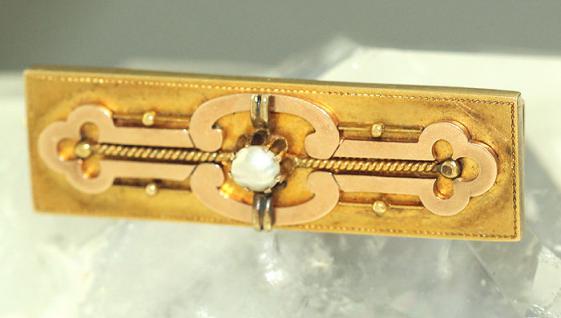 Antike Brosche Gold 585 Rosegold Brosche um 1900 Goldbrosche mit Perlmutt