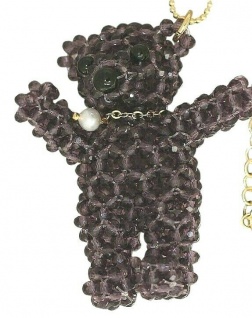 Großer Teddy Anhänger aus lila Perlen niedlicher Teddybär 4, 7 cm