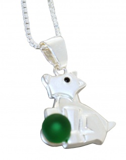 Anhänger Hund Silber 925 Ball grün Venezianerkette massiv Karabiner Hündchen