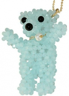 Großer Teddy Anhänger aus hellblauen Perlen niedlicher Teddybär 4, 7 cm
