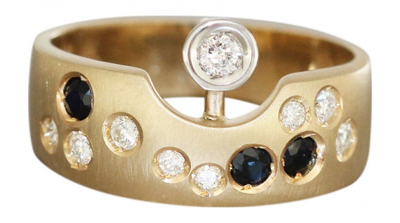 Designer Ring Gold 585 mit Brillanten und Safir Goldring Damenring Brillantring