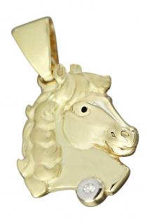 Kleiner Anhänger Pferdekopf Gold 750 mit Diamant Goldanhänger 18 kt Pferd