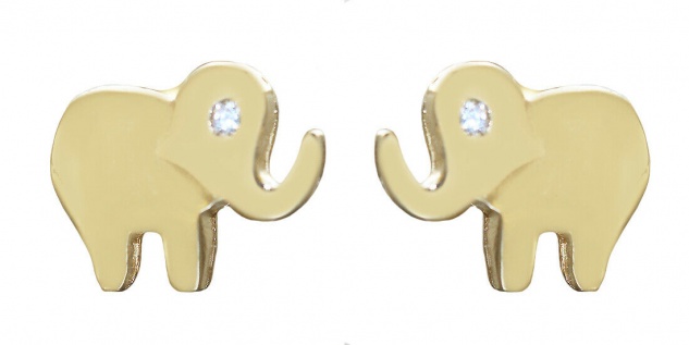 Ohrstecker Gold 585 Elefanten mit Zirkonias Glücksbringer Ohrringe Mädchen Damen