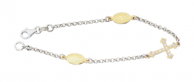 Armband Silber 925 Kreuz u Marienplakette vergoldet Armkette Erbskette massiv