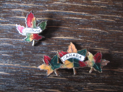 Souvenir Andenken Kanada Canada Indian Summer 2 Brosche Emaille emailliert antik