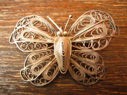 prächtige riesige Schmetterling Brosche feine Filigranarbeit Handarbeit Silber