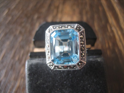 exquisiter Ring im Art Deco Stil 925er Silber Blautopas Markasit 18 mm RG 57 NEU
