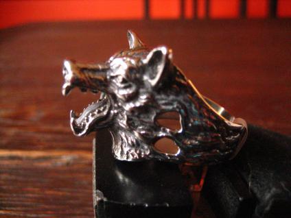 super schöner Ring Wolf Wolfskopf plastisch Edelstahl neu et Nox RG 65 20, 5 mm